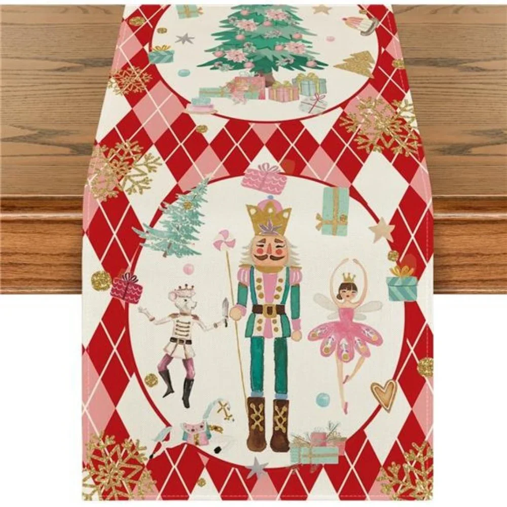 Nutcracker Table Runner Christmas Decor Red Decorative Cloth Holiday Decoration